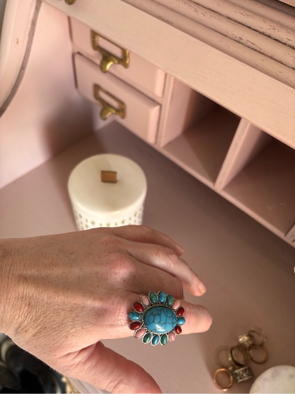 Turquoise Multi-Stone Flower Statement Ring - Picture 5 of 5